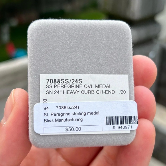 St. Peregrine Sterling Silver Oval Religious Medal Necklace 20” Curb Chain - Picture 3 of 3